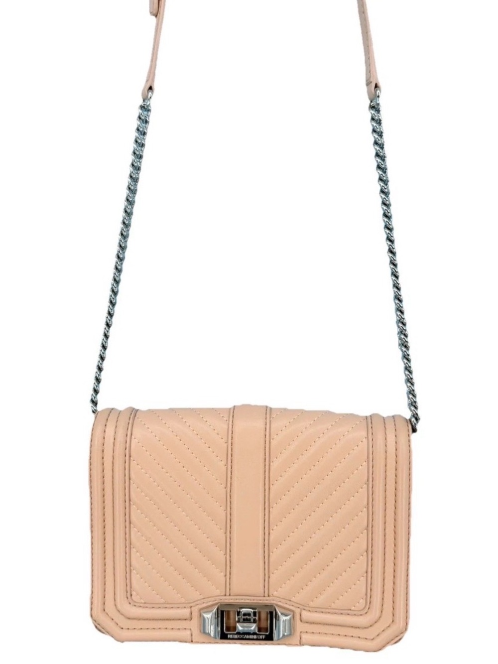 Rebecca Minkoff Small Love Chevron Quilted Leather Crossbody Bag Blush Pink Nude